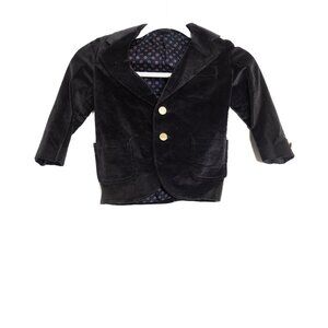 Toddler Boys Size 3 Black Velvet Blazer With Gold Buttons & Patterned Lining